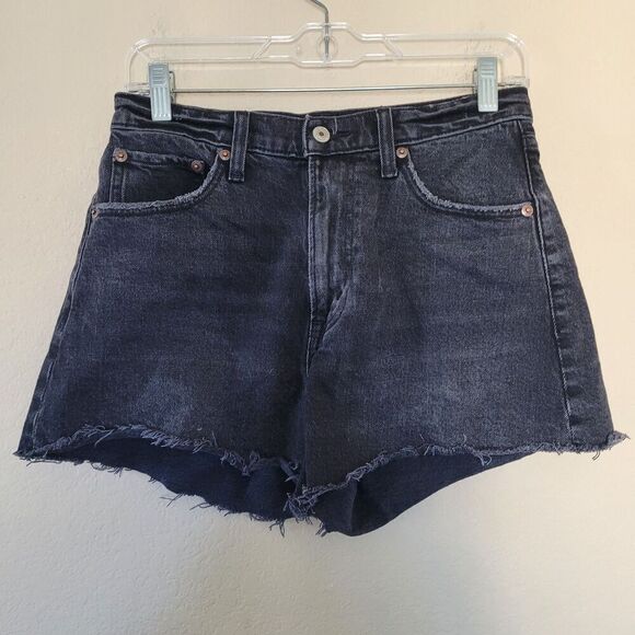 Abercrombie & Fitch The 90s Relaxed Cutoff Short High Rise Black Denim Size 27 - Picture 1 of 7